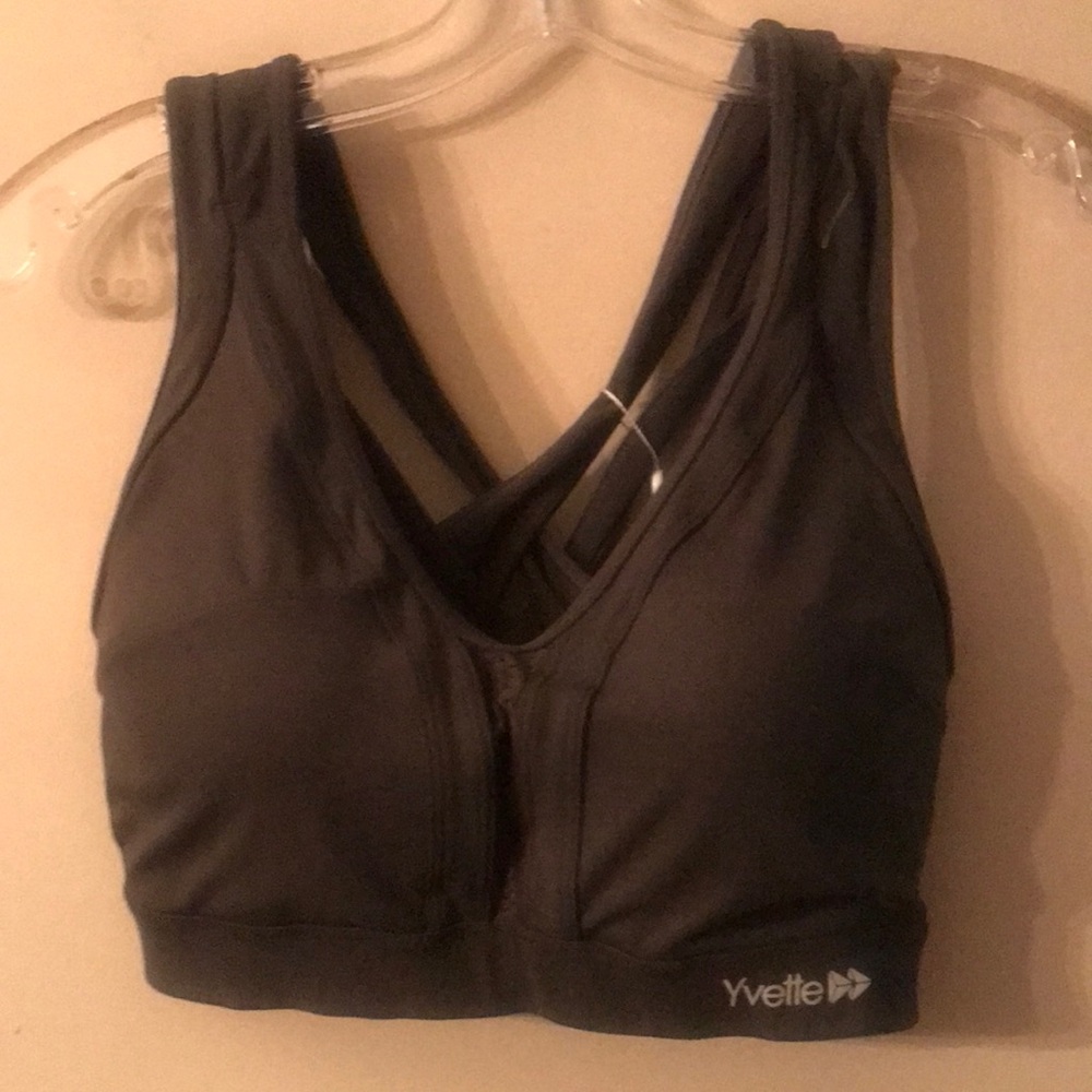 Yvette Charcoal Gray Sports Bra with Crossover Back